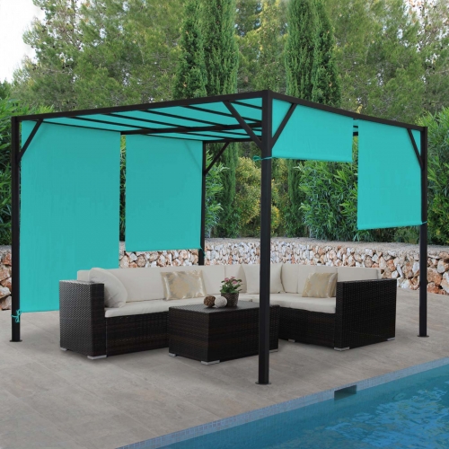 Gazebo pergola regolabile baldacchino moderno elegante giardino patio Baia acciaio poliestere 3x3m azzurro