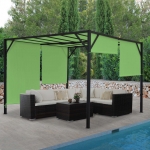 Gazebo pergola regolabile baldacchino moderno elegante giardino patio Baia acciaio poliestere 4x4m verde
