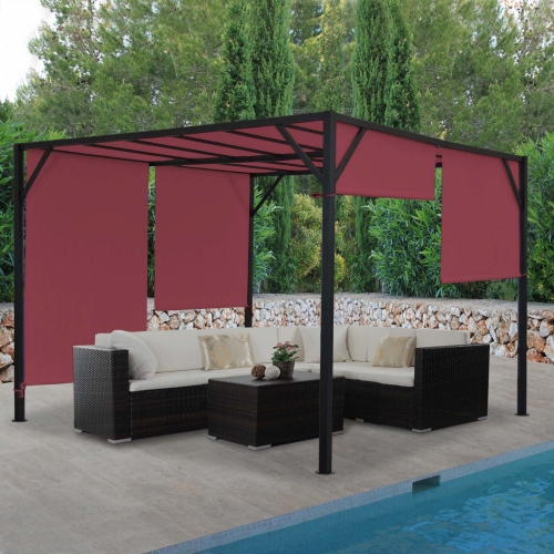 Gazebo pergola regolabile baldacchino moderno elegante giardino patio Baia acciaio poliestere 3x3m bordeaux