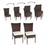 Set 2x sedie esterno giardino impilabili polyrattan HWC-G19 marrone cuscini avorio
