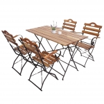 Set tavolo con 4x sedie pieghevoli da esterno HWC-J40 acciaio legno di acacia legno chiaro