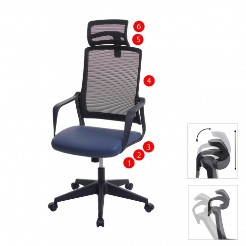 Poltrona sedia ufficio regolabile HWC-J52 ergonomica design moderno ecopelle tessuto grigio blu