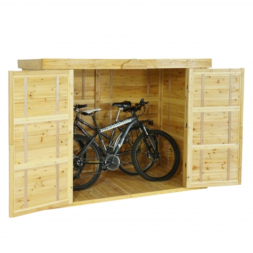 Garage armadio per 2 biciclette con serratura HWC-H63b legno 107x205x155cm marrone