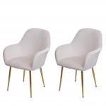 Set 2x sedie poltroncine HWC-F18 design retr velluto avorio bianco gambe dorate