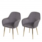 Set 2x sedie poltroncine HWC-F18 design retr velluto grigio gambe dorate