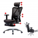 Poltrona sedia ufficio girevole ergonomica HWC-J86 tessuto regolabile con poggiapiedi nero