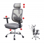 Poltrona sedia ufficio girevole ergonomica HWC-J92 regolabile tessuto traspirante grigio