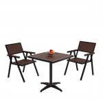 Set salottino esterno giardino HWC-J95 alluminio aspetto legno tavolino con 2x sedie nero marrone scuro
