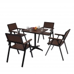 Set salottino esterno giardino HWC-J95 alluminio aspetto legno tavolino con 4x sedie nero marrone scuro