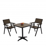 Set salottino esterno giardino HWC-J95 alluminio aspetto legno tavolino con 2x sedie nero grigio