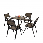 Set salottino esterno giardino HWC-J95 alluminio aspetto legno tavolino con 4x sedie nero grigio
