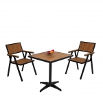 Set salottino esterno giardino HWC-J95 alluminio aspetto legno tavolino con 2x sedie nero teak