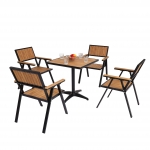 Set salottino esterno giardino HWC-J95 alluminio aspetto legno tavolino con 4x sedie nero teak