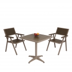Set salottino esterno giardino HWC-J95 alluminio aspetto legno tavolino con 2x sedie champagne grigio