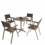 Set salottino esterno giardino HWC-J95 alluminio aspetto legno tavolino con 4x sedie champagne grigio