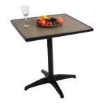 Tavolino quadrato esterno bar HWC-J95 alluminio aspetto legno 74x70x70cm nero grigio