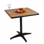 Tavolino quadrato esterno bar HWC-J95 alluminio aspetto legno 74x70x70cm nero teak