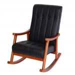 Sedia a dondolo nordica elegante HWC-K10 97x62x82cm legno scuro ecopelle nero