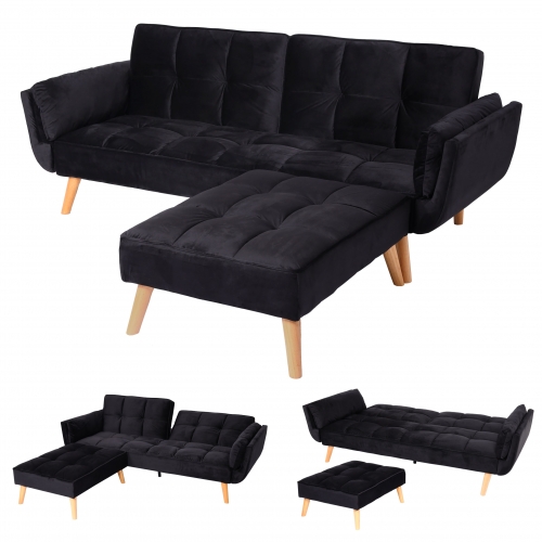 Divano letto angolare con penisola sof reclinabile HWC-K18 legno velluto nero