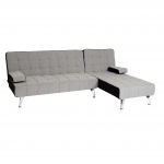 Divano letto angolare con penisola sof reclinabile HWC-K22 legno tessuto grigio chiaro e nero