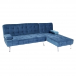 Divano letto angolare con penisola sof reclinabile HWC-K22 legno velluto blu