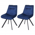 Set 2x sedie poltroncine HWC-K24 design moderno metallo velluto blu