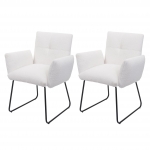 Set 2x sedie con seduta imbottita braccioli HWC-K34 metallo tessuto boucl bianco