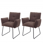 Set 2x sedie con seduta imbottita braccioli HWC-K34 metallo tessuto boucl marrone