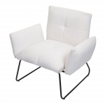 Poltrona sedia con seduta imbottita braccioli HWC-K34 metallo tessuto boucl bianco
