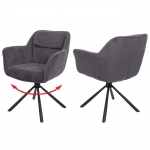Set 2x sedie con seduta girevole braccioli HWC-K33 tessuto ecopelle grigio a coste