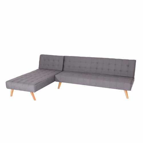 Divano letto angolare con penisola sof reclinabile HWC-K38 legno tessuto grigio chiaro
