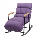 Sedia a dondolo regolabile con poggiapiedi imbottita HWC-K40 legno metallo tessuto viola