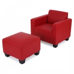 Salotto modulare componibile lounge moderno Lione N71 ecopelle poltrona con poggiapiedi rosso