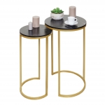 Set 2x tavolini eleganti da salotto HWC-K46 effetto marmo nero oro
