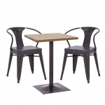 Set tavolo bistro e 2x sedie design industriale HWC-H10d tavolo naturale ecopelle grigio