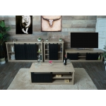 Set soggiorno salotto componibile industriale porta TV credenza cassettiera tavolino HWC-K75 legno naturale chiaro