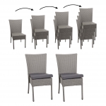 Set 2x sedie esterno giardino impilabili polyrattan HWC-G19 grigio cuscini grigio scuro