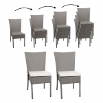 Set 2x sedie esterno giardino impilabili polyrattan HWC-G19 grigio cuscini avorio