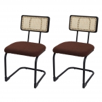 Set 2x sedie a slitta sala pranzo soggiorno HWC-K88 legno rattan tessuto boucl marrone