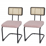 Set 2x sedie a slitta sala pranzo soggiorno HWC-K88 legno rattan tessuto boucl rosa