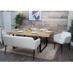 Set 4x sedie con braccioli e panca da interni HWC-L13 legno tessuto avorio bianco