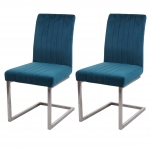 Set 2x sedie sala da pranzo design moderno HWC-L14 struttura a slitta velluto azzurro blu