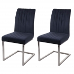Set 2x sedie sala da pranzo design moderno HWC-L14 struttura a slitta velluto antracite blu
