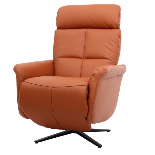 Poltrona reclinabile girevole lounge TV relax imbottita moderna HWC-L10 vera pelle marrone terracotta