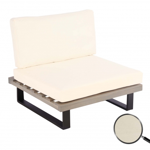 Poltrona sedia da esterno giardino elegante HWC-H54 legno acacia alluminio grigio con cuscini avorio bianco