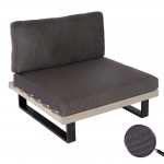 Poltrona sedia da esterno giardino elegante HWC-H54 legno acacia alluminio grigio con cuscini grigio scuro