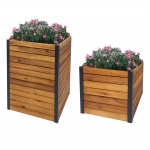 Set 2x vasi quadrato alto HWC-L23 alluminio legno acacia legno naturale
