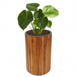 Vaso piante rotondo con inserto HWC-L24 legno acacia 50x34cm legno chiaro