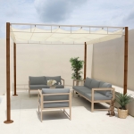 Gazebo pergola regolabile baldacchino moderno elegante giardino HWC-L42 acciaio effetto legno bamb 3x3m avorio bianco