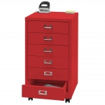 Cassettiera armadietto ufficio con ruote HWC-L49 acciaio 6 cassetti 75x40x41cm rosso